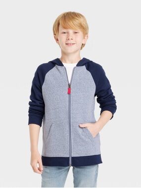 ⭐️ Cat & Jack Navy and Heather Blue Zip-Up Fleece Hoodie Size XL (16)